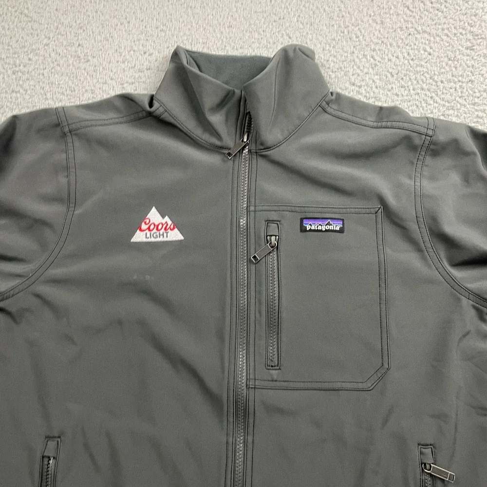 Patagonia Jacket Mens Medium Gray Sidesend Softshell Full Zip Coors Light Logo